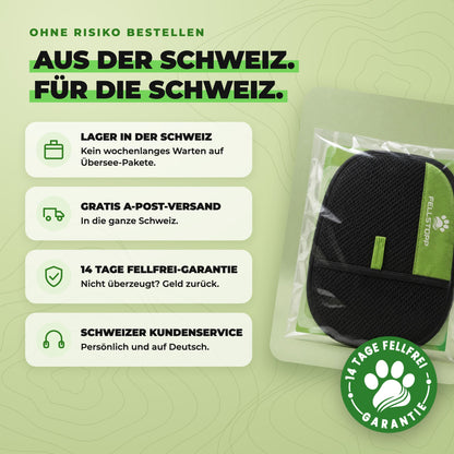 Fellstopp Tierhaarentferner aus der Schweiz mit Schweizer Lager, gratis A-Post-Versand und 14 Tage Fellfrei-Garantie